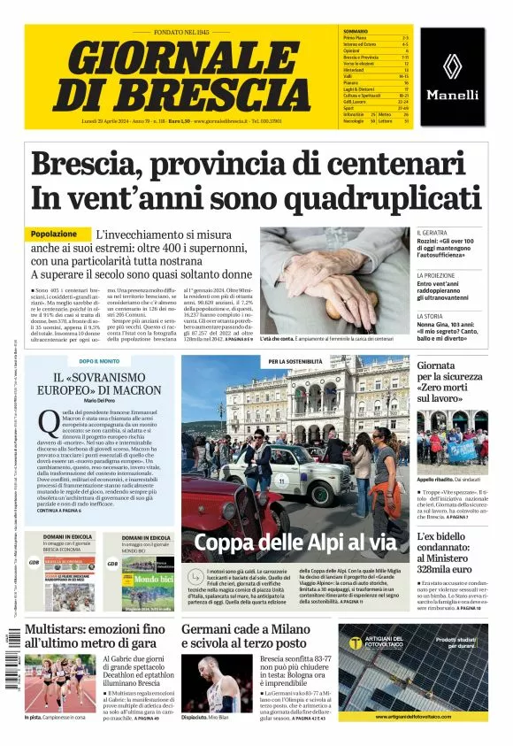 Prima-pagina-giornale di brescia-oggi-edizione-del-2024-04-29